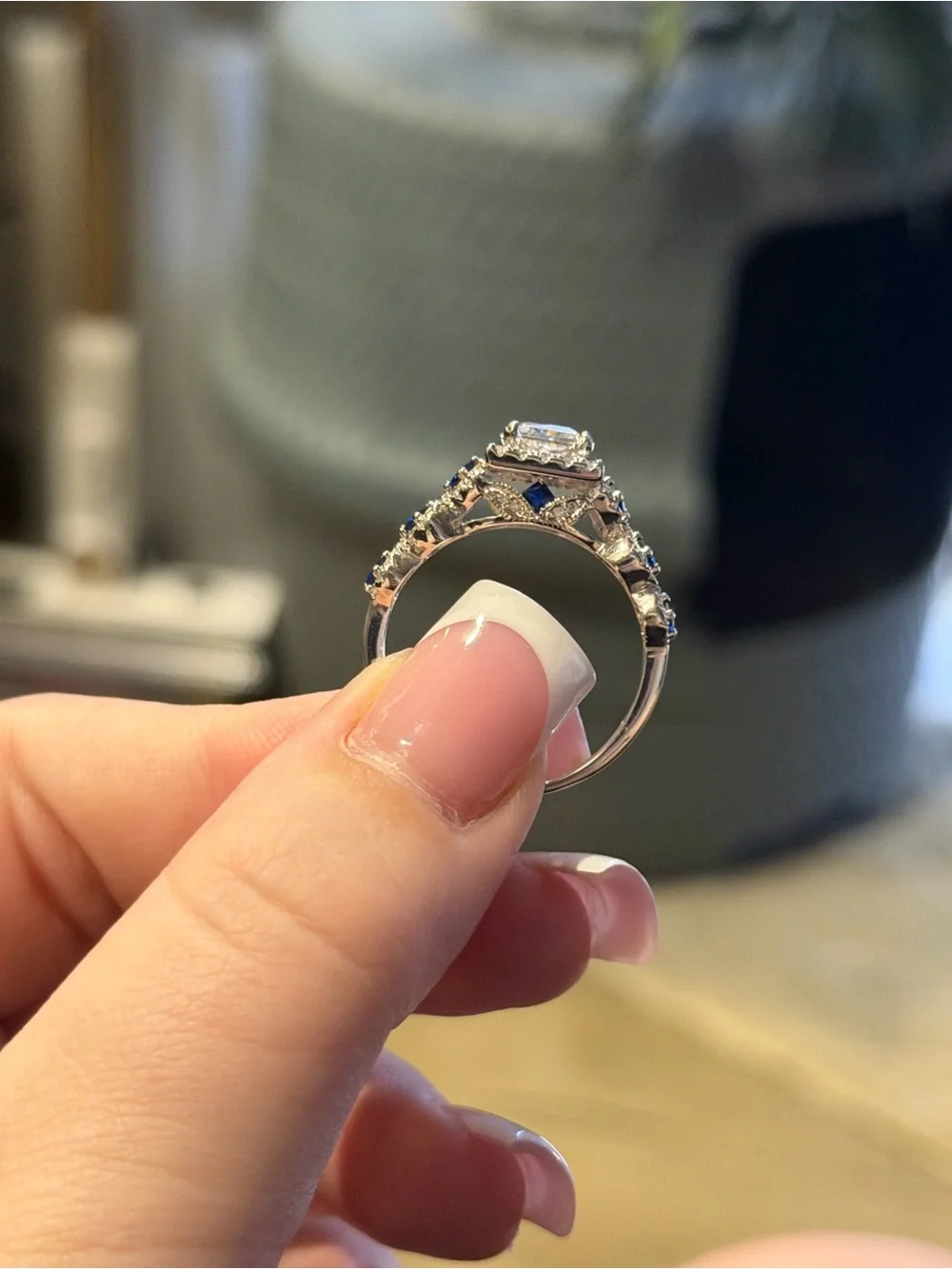 Vera Wang Radiant Princess Cut CZ and Sapphire Wedding Ring Set